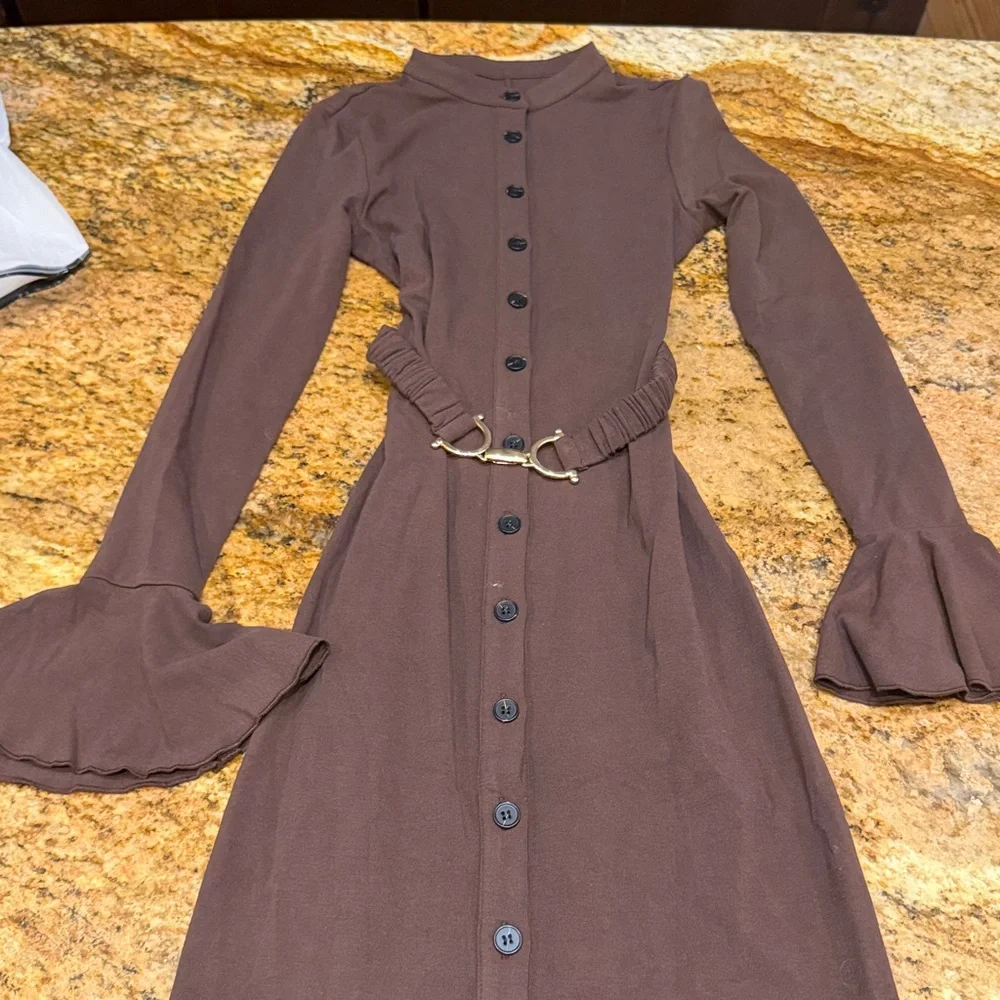 Commense Chocolate Brown Knit Midi Dress - Picture 6 of 9